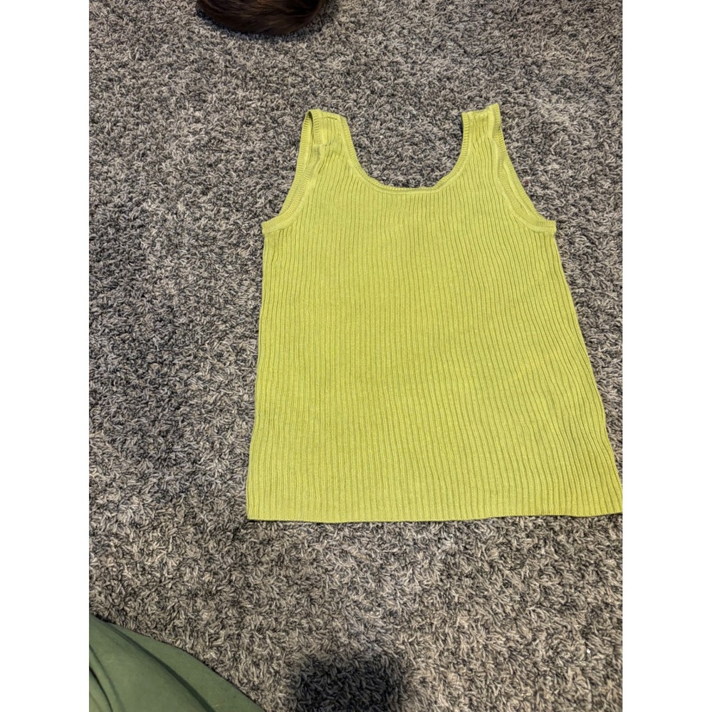 Dana Buchman Lime Green Ribbed Knit Tank Top Scoop Neck Sleeveles Shell USA Made